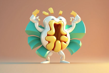 Stomach. Cute cartoon healthy human anatomy internal organ character set with brain lung intestine heart kidney liver and stomach mascots. parts of living body organs in animated formの素材