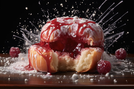 Donuts, delicious and sweet baked goods food, tasty, caloric, fast food obesity, dough products fried in oil deep-fried baked goods sweet dust jam jam candy chocolate chocolate powdered sugarの素材