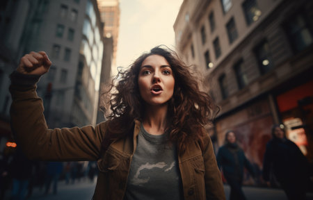 Social activists, active participation in campaigns for any transformation and change, active citizenship, fighting for human rights, against inequality, racism An active member of some collectiveの素材