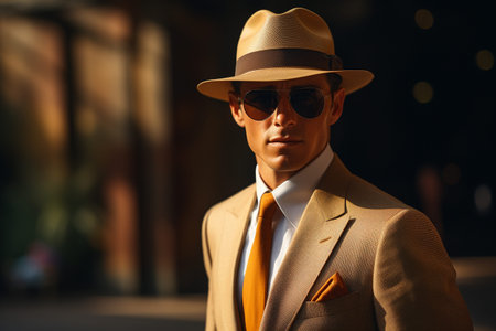 Portrait of a gentleman, stylish serious man, elegant luxurious suit, confident look, beautiful pose, suite impeccably richlyの素材