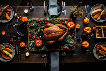 Thanksgiving, expressions of gratitude and appreciation, to God to the mother family for material prosperity and kind treatment, common and universal, pumpkin duck, festive dinnerの素材
