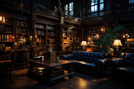 Old vintage library, book archive, place to gain knowledge, reading pages, learning.の素材