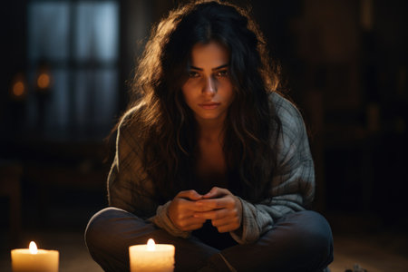 Blackout no electricity light, power outage, breakdown, electric, persona in absence of electricity with candle, problem, systemic accident in power system accompanied by mass disconnection of consumの素材