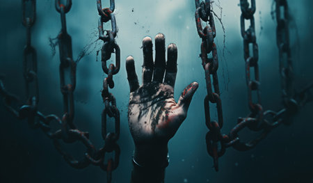 Slavery, violence against man, oppression of man's freedom, against man's will, chains, power hopelessness, social injustice, usurpationの素材