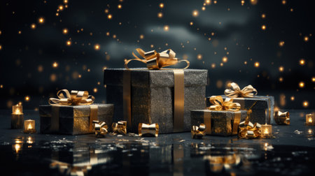 Gift wrappers, shopping cart, balloons. Black Friday, the traditional Christmas sale season, banner, copy space, background, text. Celebrating the holiday, big discountsの素材