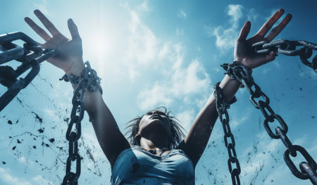 Slavery, violence against man, oppression of man's freedom, against man's will, chains, power hopelessness, social injustice, usurpationの素材