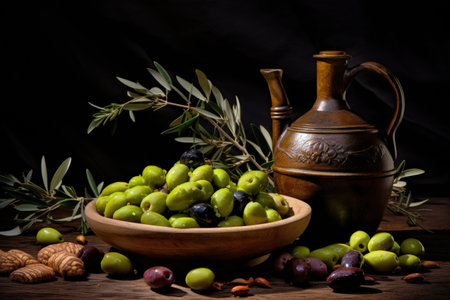Olive oliya, healthy eating product, healthy lifestyle, extra grade olive for various salad dressings, olives, olive leaves tree, proper nutrition. Vitamins and minerals.の素材
