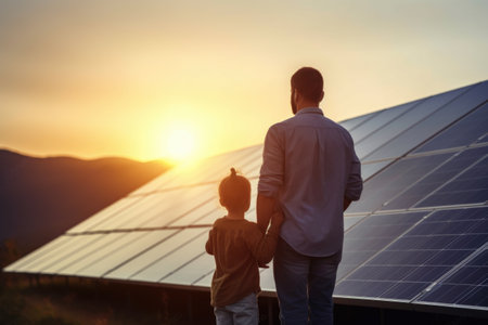 Solar panel, Solar battery, Clean natural energy, alternative power. Conservation ecology, support against environmental pollution. Modernized energy sourceの素材