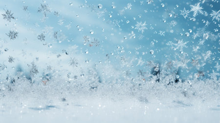 Winter, snowfall snow, cool season, snowy, beauty, white blanket of flakes, falling snowflakes, pleasant cold, copypace background text.の素材