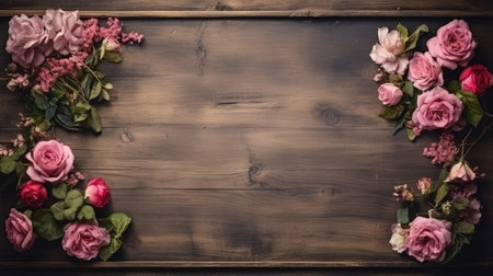 Perfect old paper frame with floral decoration. Background copy space text. Flowers with vintage paperの素材