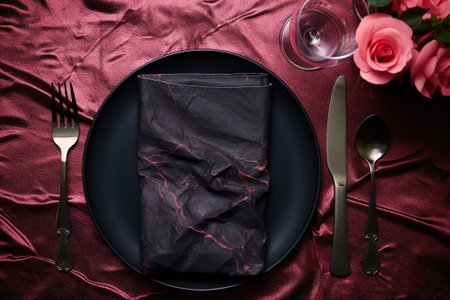 Table setting, harmonious combination of ornaments, dining for various events, wedding invitations, banquet christening, birthday parties. banner, copy space, background, text.の素材