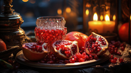 Happy yalda night, winter solstice festival, The birth of the sun or the moon, Copyspace background for text, grapes pomegranate watermelonの素材