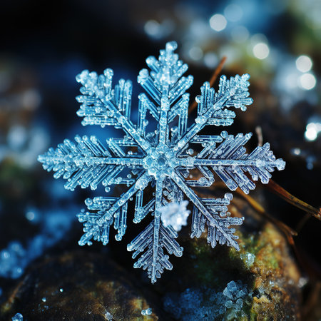 Snowflake, holiday ornament, Christmas decor, crystal clear shape closeup of snow element, snowflakes, symmetry of geometry winterの素材