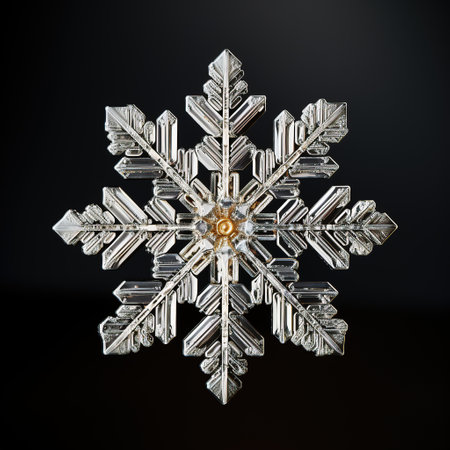 Snowflake, holiday ornament, Christmas decor, crystal clear shape closeup of snow element, snowflakes, symmetry of geometry winterの素材