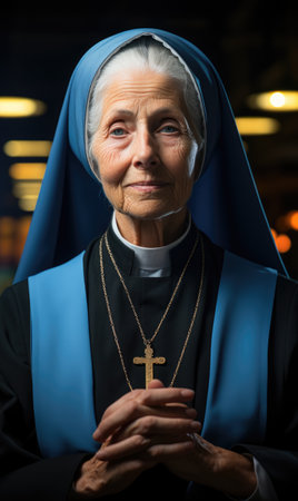 Religious concept, person prays to god, nun, faith bible, church. member of religious community of laurel monastery, penance.の素材