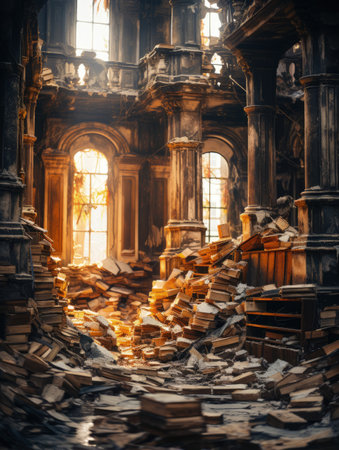 Old vintage library, book archive, place to gain knowledge, reading pages, learning.の素材