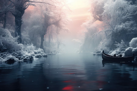 Winter landscape, Winter season, chilly, cold frost, morning freshness, December, winnye everyday life, winter season, snowflakes snowfall. Cold air temperatureの素材