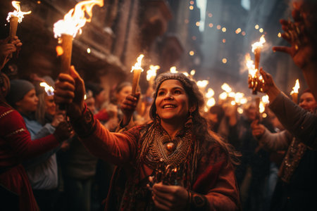 Posadas, The Inns, religious festival celebrated in Mexico, Celebrations, authentic outfits, Mexican Christmas, Las Posadas, large city festivitiesの素材