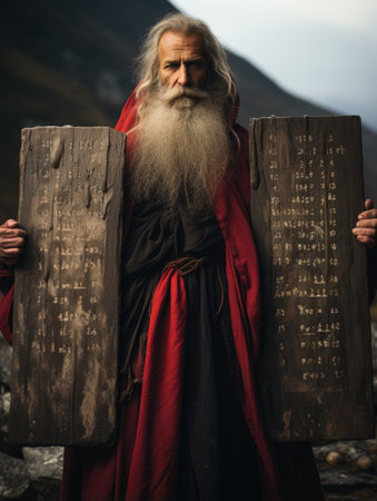 Moses and Ten Commandments. precepts, ten basic laws, according to Pentateuch, were given to Moses by God himself, in the presence of children Israel, Mount Sinai fiftieth day after Exodus from Egypt.の素材