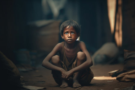 Poor, hungry. Problem of global significance, low level of society, social injustice, members of society in need of help. Poverty -stricken children and sick adultsの素材