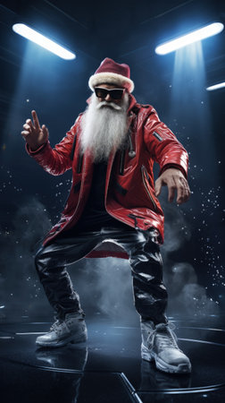 Santa Claus dancing, disco headphones, dance floor party nightlife, new year celebration, Christmas entertainment, good mood celebrationの素材