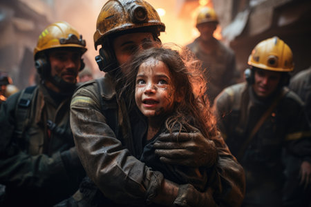 The result of military action between different nations. The consequences are terrible wars, destruction of people's infrastructure. Human rescue, fires and house demolition. Conflict clash savingの素材