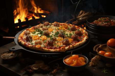 Pizza yeast flatbread, tomato sauce, cheese, herbs a traditional Italian dish stacked filling of tomato sauce, cheese ingredients such s meat, vegetables, mushrooms and other foods. pizzaioloの素材