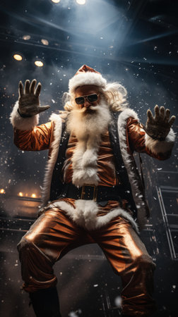 Santa Claus dancing, disco headphones, dance floor party nightlife, new year celebration, Christmas entertainment, good mood celebrationの素材