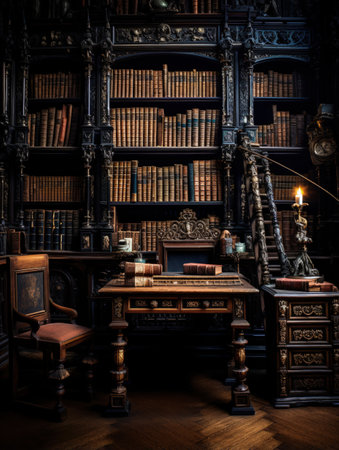 Old vintage library, book archive, place to gain knowledge, reading pages, learning.の素材