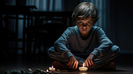 Blackout no electricity light, power outage, breakdown, electric, persona in absence of electricity with candle, problem, systemic accident in power system accompanied by mass disconnection of consumの素材