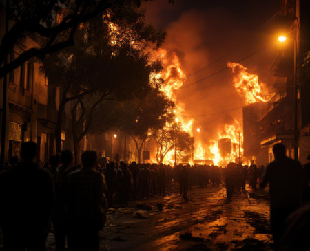 The result of military action between different nations. The consequences are terrible wars, destruction of people's infrastructure. Human rescue, fires and house demolition. Conflict clash savingの素材