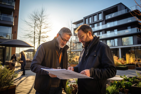 Builder concept. Real estate investment, builders businessmen, investors architects, making a plan for future construction, planning for the next time, high-rise skyscrapers, big project.の素材