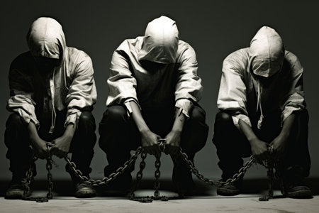 Slavery, violence against man, oppression of man's freedom, against man's will, chains, power hopelessness, social injustice, usurpationの素材