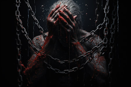 Slavery, violence against man, oppression of man's freedom, against man's will, chains, power hopelessness, social injustice, usurpationの素材