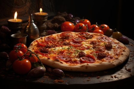 Pizza yeast flatbread, tomato sauce, cheese, herbs a traditional Italian dish stacked filling of tomato sauce, cheese ingredients such s meat, vegetables, mushrooms and other foods. pizzaioloの素材