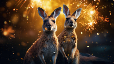 Happy Selebrating the spirit of Australia: a joyful Australia day with flags, kangaroos, and national pride in a festive and patriotic atmosphere. pride, joy, and a sense of unityの素材