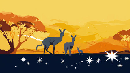 Happy Selebrating the spirit of Australia: a joyful Australia day with flags, kangaroos, and national pride in a festive and patriotic atmosphere. pride, joy, and a sense of unityの素材