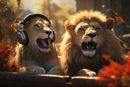 Whimsical world imagining animals in human roles playful anthropomorphic scenes and comical wildlife in human situations surreal and amusing animal behavior. animals living like humansの素材
