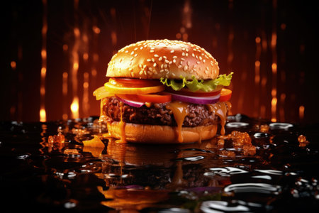 Overweight problem, poor diet, calorie-laden food, fast food cheeseburger burger, fat woman, obese persona, high calorie quick food, motivation to eat rich, fatty foods, dieting, new lifeの素材