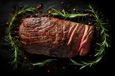 The aesthetics of roasted meat, grilled, savory and hearty, steak, cooking menu, deep-fried in large chunks, hot and cold dish, unhealthy and delicious product tastyの素材