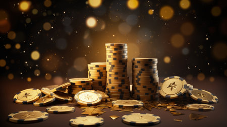 Exciting poker games at an online casino, cards, and chips on the table, gambling experience, winning hands and betsの素材