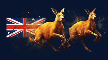 Happy Selebrating the spirit of Australia: a joyful Australia day with flags, kangaroos, and national pride in a festive and patriotic atmosphere. pride, joy, and a sense of unityの素材