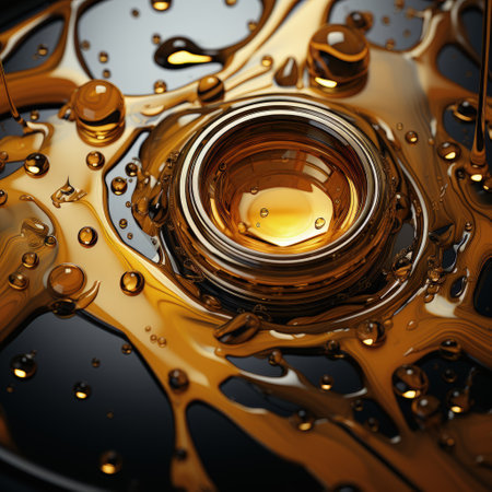 Motor oil in the mechanism of a car engine: care for durability and efficiency. car engine with lubricant oil on repairing. Concept of lubricated motor oil.の素材