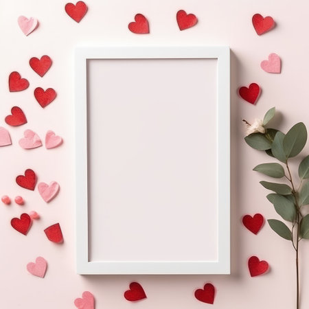 Capturing love: a stylish Valentine's Day mockup with copy space frame, perfect for creating personalized cards, digital displays, and romantic designs in a trendy and festive atmosphereの素材