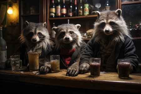 Whimsical world imagining animals in human roles playful anthropomorphic scenes and comical wildlife in human situations surreal and amusing animal behavior. animals living like humansの素材
