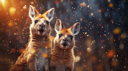 Happy Selebrating the spirit of Australia: a joyful Australia day with flags, kangaroos, and national pride in a festive and patriotic atmosphere. pride, joy, and a sense of unityの素材