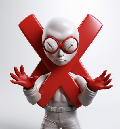 Banning entry: a 3d prohibition concept with a red x sign, a virtual warning symbolizing restricted access for banners and websites, ensuring digital safety and control in a visually impactful design.の素材