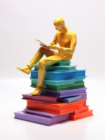 Immersing in narratives: a 3d animated character reading a book, education , immersed in the world of literature, act of readingの素材