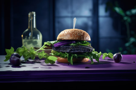 Wholesome indulgence: a plant-powered delight with the veggie burger, a delectable meatless creation offering health-conscious, flavorful bites in a sustainable and delicious diningの素材