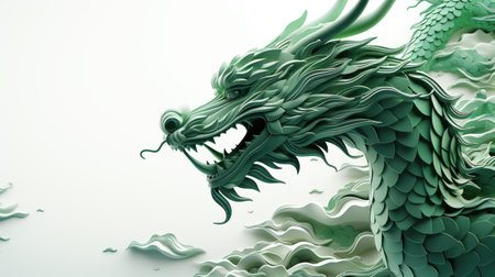 In a joyous celebration of Happy Chinese New Year, a vibrant Green Dragon dances through festive streets, symbolizing prosperity, good luck, lively spirit of traditional Lunar New Year festivitiesの素材